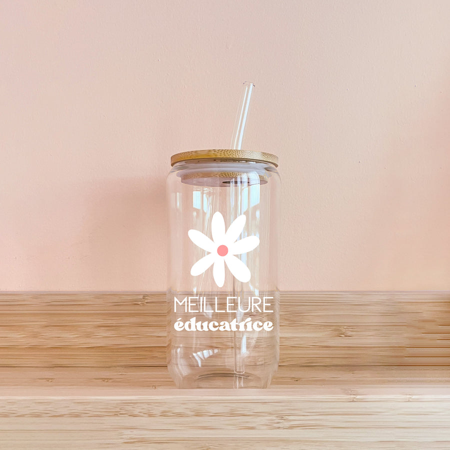 VERRE BOHO - MEILLEURE EDUCATRICE- FLEUR BLANCHE