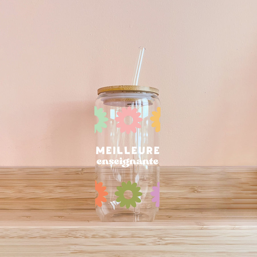 VERRE A PAILLE ENSEIGNANTE – DESIGN FLEURI MERCI