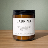 BOUGIE SABRINA-NATURELLE-CIRE-SOJA-PURE-AROMATIQUE AROMES-AGRUMES-SAUGE-FRAIS ENVOÛANTE FRAÎCHE