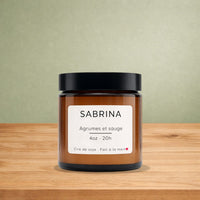 BOUGIE SABRINA-NATURELLE-CIRE-SOJA-PURE-AROMATIQUE AROMES-AGRUMES-SAUGE-FRAIS ENVOÛANTE FRAÎCHE