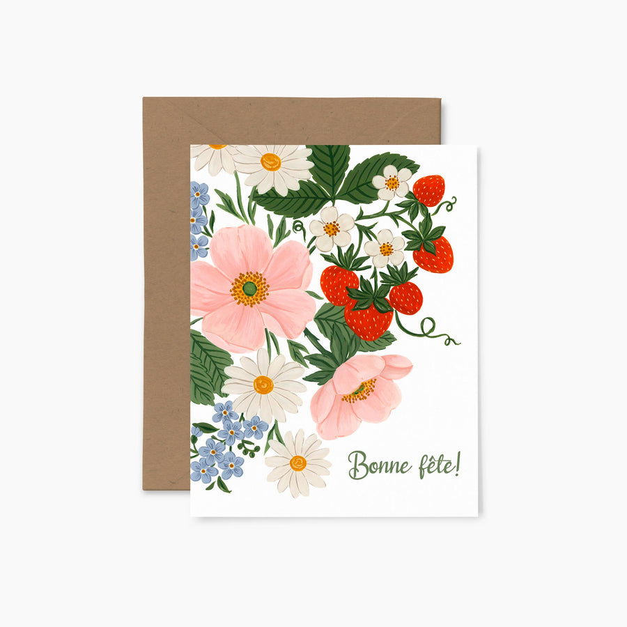 "Happy Birthday" Flowers and Strawberries | Greeting Card