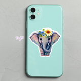 AUTOCOLLANT - BÉBÉ ÉLÉPHANT AVEC FLEURS