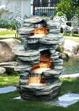 FONTAINE ROCHE À 4 NIVEAUX AVEC ÉCLAIRAGE HALOGÈNE