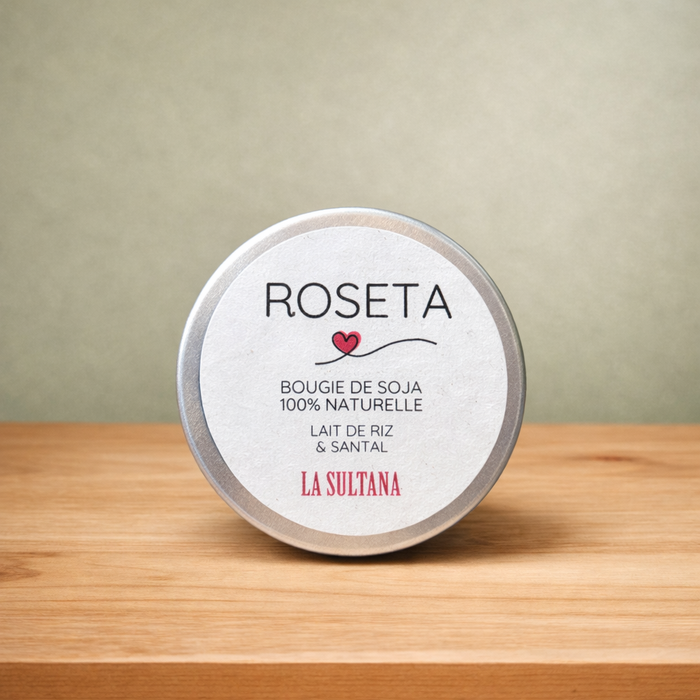 BOUGIE ROSETA LAIT DE RIZ SANTAL AMBIANCE CHALEUREUSE FÉMININE
