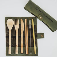 USTENSILES DE VOYAGE EN BAMBOU AVEC ETUI RÉUTILISABLE ZÉRO DÉCHET POUR BUREAU RANDONNÉE