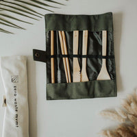 USTENSILES DE VOYAGE EN BAMBOU AVEC ETUI RÉUTILISABLE ZÉRO DÉCHET POUR BUREAU RANDONNÉE
