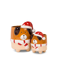 CACHE-POT - CHIEN AVEC BONNET DE NOEL