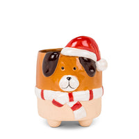 CACHE-POT - CHIEN AVEC BONNET DE NOEL