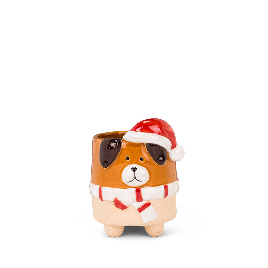 PLANTER - DOG WITH CHRISTMAS HAT