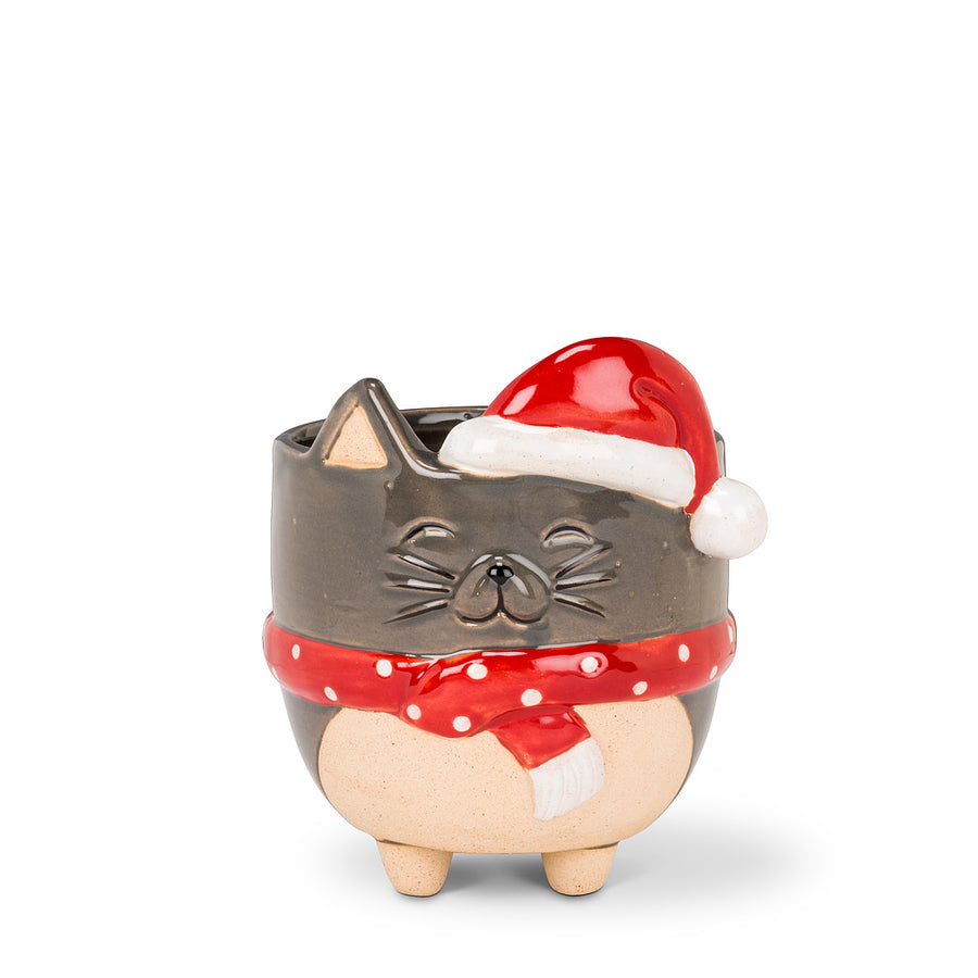 CAT PLANTER WITH CHRISTMAS HAT